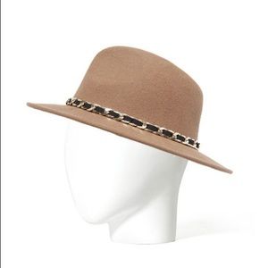 Zara Rare Brown Felt Fedora Hat with Gold Chain